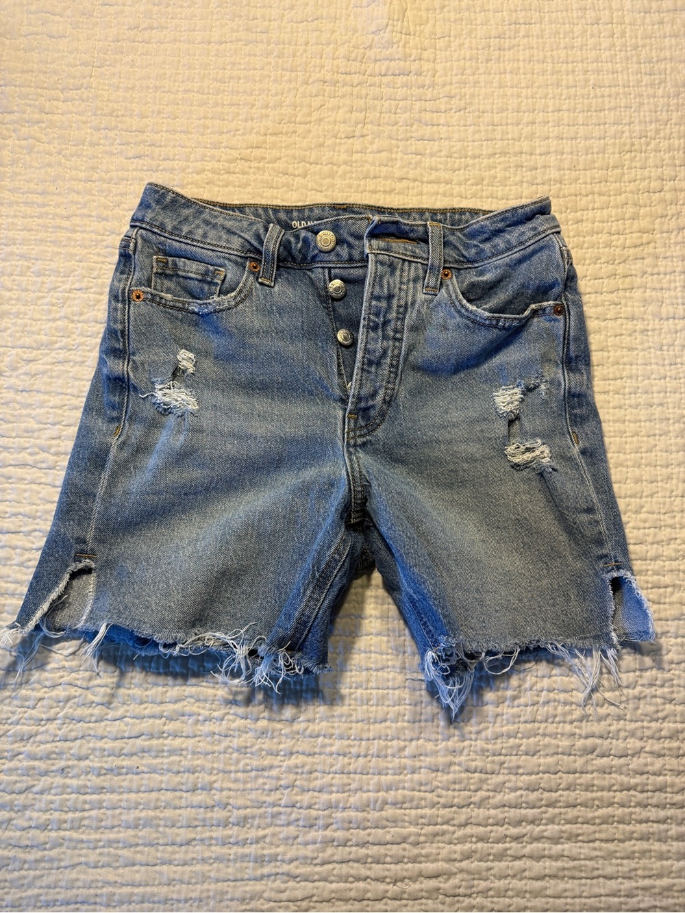 Old Navy Distressed Light Blue Denim Shorts. Button fly. Size 2